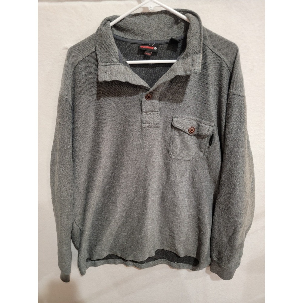 Wolverine Mens XXL Grey Pullover Shirt 1/4 Button Long Sleeve Henley Workwear